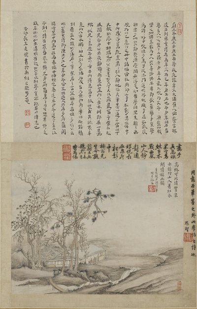 Učenec ve svém horském studiu (inkoust a barva na papíře) od Qing Dynasty Chinese School