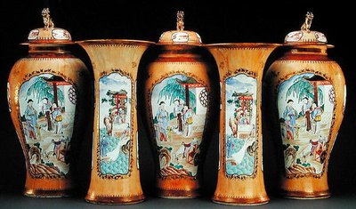 Kavárna au lait pozemní famille růže pětidílná obloha, období Qianlong od Qing Dynasty Chinese School