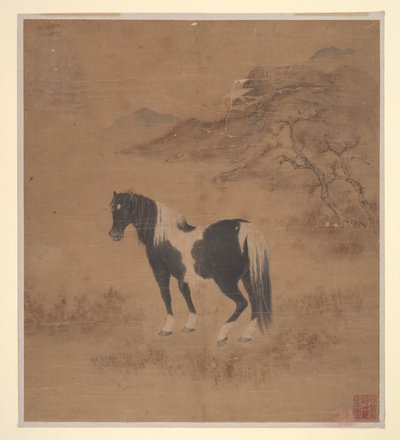 Kůň a krajina (albový list; barva na hedvábí) od Qing Dynasty Chinese School