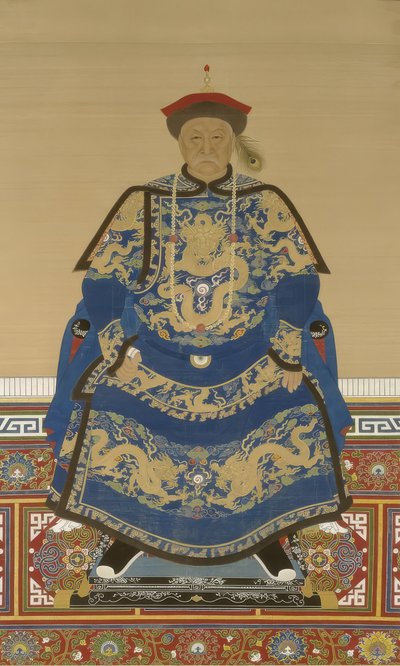 Portrét Oboi (asi 1610-1669), regenta za vlády císaře Kangxi (tuš a barva na hedvábí) od Qing Dynasty Chinese School