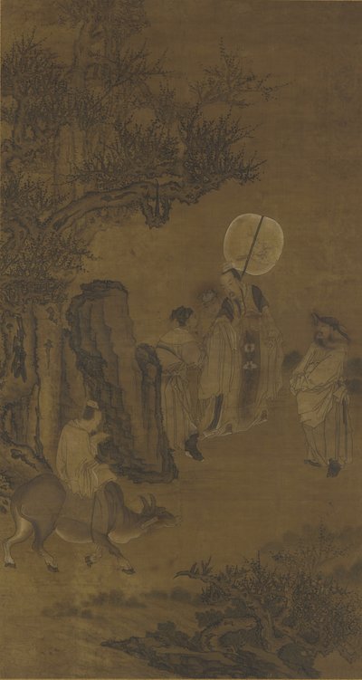 Premiér Yang Su a pilná mládež, 17.–18. století (inkoust a barva na hedvábném panelu) od Qing Dynasty Chinese School