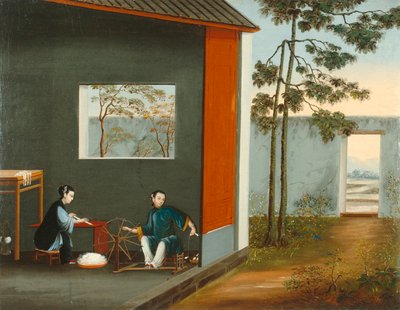 Dvě ženy předoucí, kolem roku 1800 (olej na plátně) od Qing Dynasty Chinese School