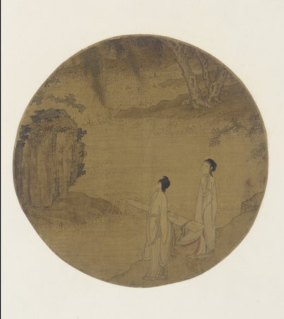 Dvě ženy s qin (citra) od Qing Dynasty Chinese School