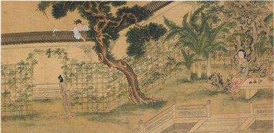 Scéna ze hry Romance of the West Chamber od Wang Shifu, 16. století. od Qiu Ying