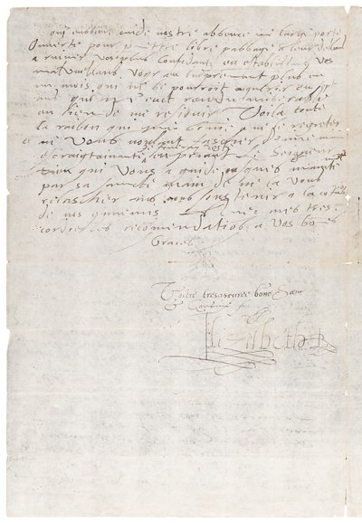 Dopis ve francouzštině od Alžběty I. Anglické Jindřichovi Navarrskému, později Jindřichu IV. Francouzskému, kolem roku 1585 od Queen Elizabeth I of England and