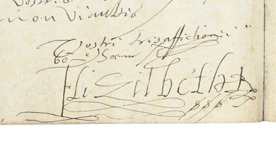 Podpis na dopise Alžběty I. Anglické francouzskému Jindřichu IV., kolem roku 1596 od Queen Elizabeth I of England and