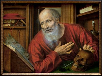 Svatý Jeroným ve své cele. Obraz Quentina Metsyse (Quinten Massys) (1466-1530), první polovina 16. století, vlámské primitivní umění. Kunsthistorisches Museum, Vídeň, Rakousko. od Quentin Massys or Metsys