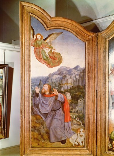 Svaté příbuzenství neboli oltářní obraz svaté Anny, detail levého panelu zobrazující Zvěstování Joachimovi, 1509 od Quentin Massys or Metsys