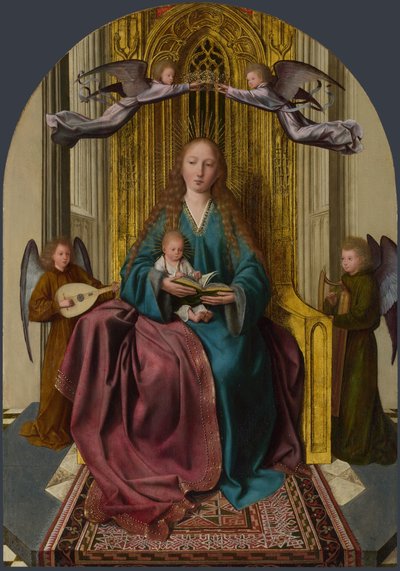 Panna a dítě na trůnu, se čtyřmi anděly, c. 1495 od Quentin Massys or Metsys