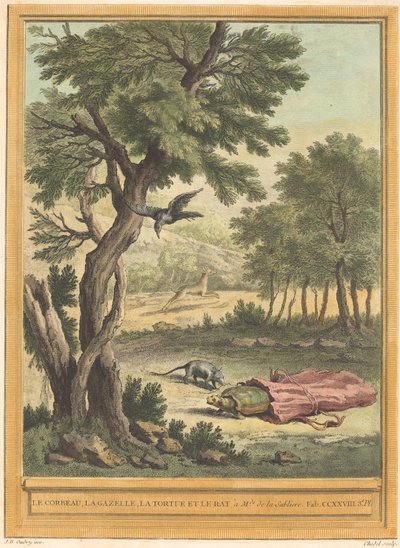 Vrána, Gazela, Želva a Krysa (Vrána, Gazela, Želva a od Quentin Pierre Chedel after Jean Baptiste Oudry