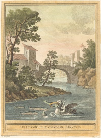 Ryba a kormorán od Quentin Pierre Chedel after Jean Baptiste Oudry