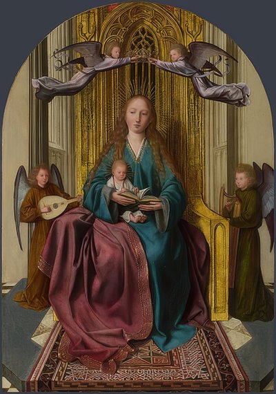 Madonna trůnící s dítětem a čtyřmi anděly. Kolem 1506-09 od Quinten Massys