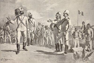 Italští a místní vojáci v uniformách italské armády v Africe, Massawa, Eritrea, rytina z kresby Quinto Cenni, z L