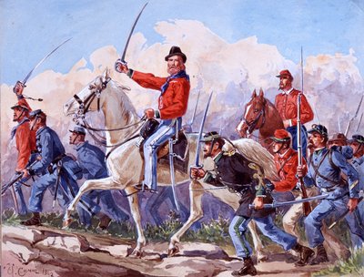Risorgimento: vojska Giuseppe Garibaldiho (1807-1882) pochodující na Řím. Akvarel od Quinto Cenni 1892 od Quinto Cenni