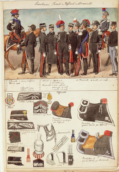 Uniformy Royal Carabinieri, důstojníci a poddůstojníci Italského království, barevný štítek Quinto Cenni od Quinto Cenni