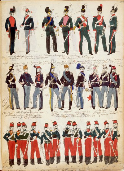 Různé italské uniformy používané kolem roku 1860, Quinto Cenni, barevná deska od Quinto Cenni