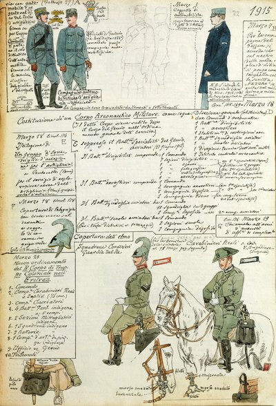 Různé uniformy Italského království, barevný štítek Quinto Cenni od Quinto Cenni