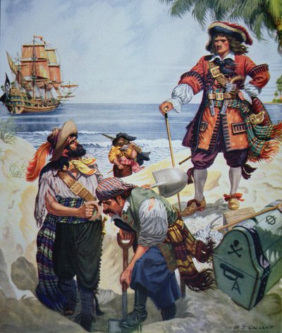 Pirátský náčelník pohřbívající poklad (barva litho) od R.J. Gallant