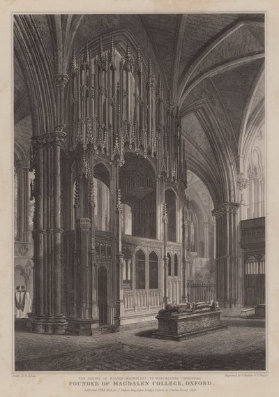 Svatyně biskupa Waynfletea, zakladatele Magdalen College, Oxford, ve Winchester Cathedral (rytina) od R. (after) Essex