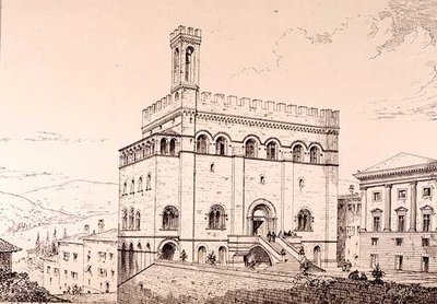Palazzo del Comune, Gubbio, Itálie, z publikace „Příklady městské, obchodní a pouliční architektury Francie a Itálie od 12. do 15. století“. od W. Mackenzie od R. Anderson
