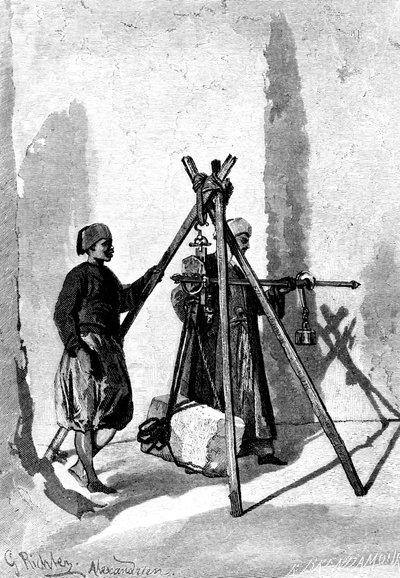 Vážení kamenných bloků, Egypt, 1880 od R. Brandamour