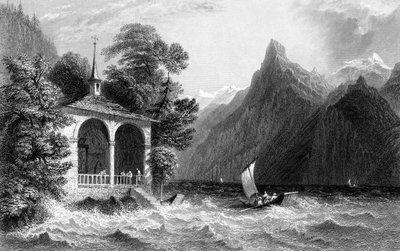 Tells Chapel, jezero Uri, Švýcarsko, 1836. od R. Wallis