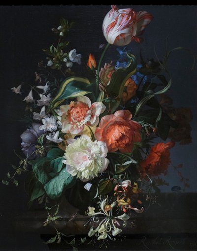 Květiny ve skleněné váze s tulipánem od Rachel Ruysch