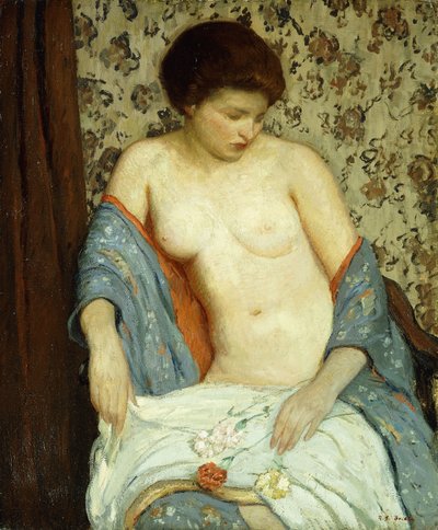 Akt s modrým kimonem (olej na plátně) od Rae Sloan Bredin
