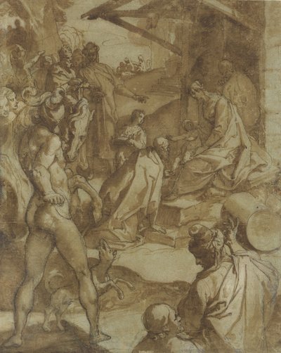 Klanění tří králů, 1550-78. od Raffaellino da Reggio