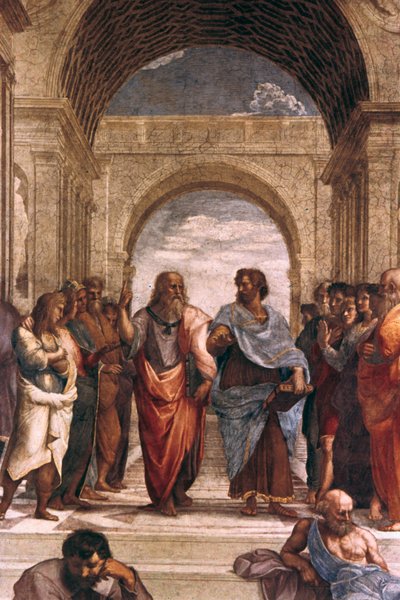 Athénská škola, detail Platóna a Aristotela, 1508-1511 od Raffaello Sanzio Raphael