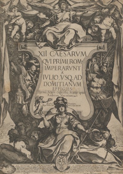 Frontispis s trumpetistickými trubkami usazenými na kartuši lemované tr..., 1606. od Raffaello Schiaminossi