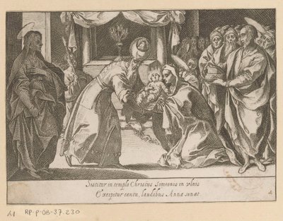 Prezentace van Christuse in de tempel Vijftien Mysteries van de Rozenkrans (název série) Patnáct tajemství růžence Blahoslavené Panny Marie (název série) od Raffaello Schiaminossi