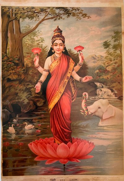Lakšmí, Ravi Varma Fine Art Lithographic Press, Bombaj, 1894 od Raja Ravi Varma