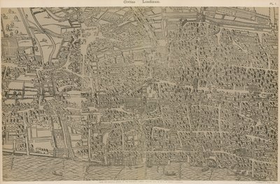 Civitas Londinium, z původního průzkumu v Guildhall Library, z doby vlády královny Alžběty od Ralph Agas