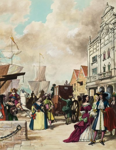 Král Karel II (1630-85) Obnovuje divadlo (kvaš na papíře) od Ralph Bruce
