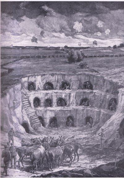 Moderní obyvatelé jeskyní, z History of the Great War Vol 3 vydané nakladatelstvím Waverley Book Co Limited, kolem roku 1920 od Ralph Cleaver