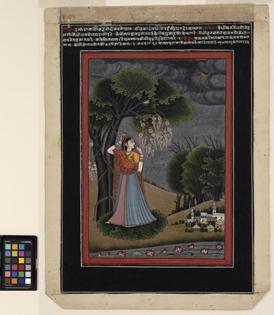 Nayika toužící po svém milovaném, kolem roku 1790 (neprůhledný akvarel a zlato na papíře) od Ram Mola