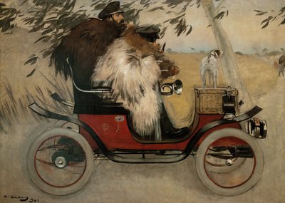 Ramon Casas a Pere Romeu v automobilu - Casas, Ramon (1866-1932) - 1901 - Olej na plátně - 208x291 - Museu Nacional d
