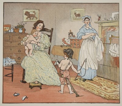 Bye, Baby Bunting, ilustrace z knihy "Hey Diddle Diddle and Bye, Baby Bunting", 1882 od Randolph Caldecott