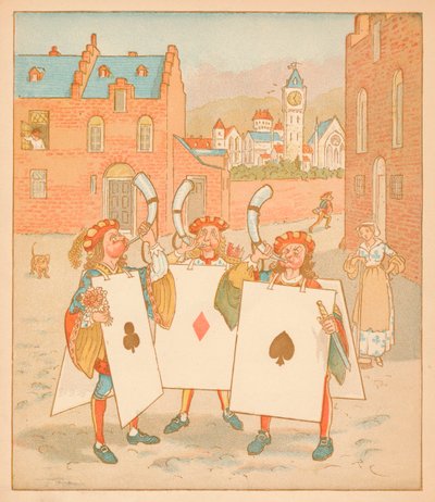 Troubaři s hracími kartami, 1880. od Randolph Caldecott