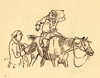 John Gilpin si otírá zpocené čelo kapesníkem, 1878, c1918. od Randolph Caldecott