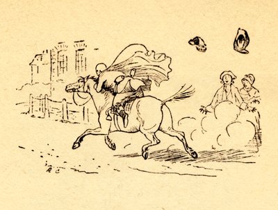 John Gilpins koňské šrouby a jeho klobouk a paruka spadly, 1878, c1918. od Randolph Caldecott