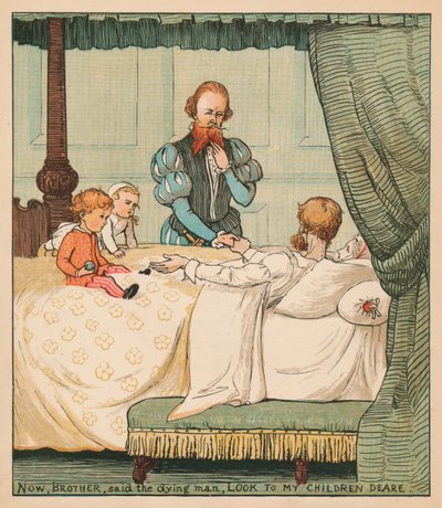 Nyní, bratře, řekl umírající muž: Podívejte se na mé děti, drahá, c1878. od Randolph Caldecott