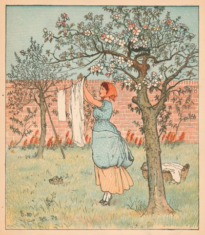 Služka byla v zahradě, věšela šaty, 1880. od Randolph Caldecott
