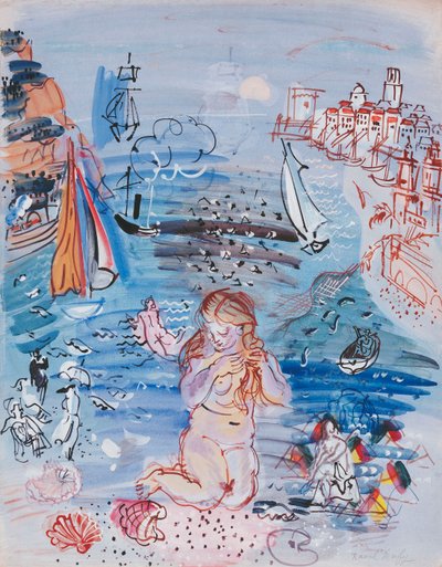 Amfitríta v marseillském přístavu; Amphitrite dans le Port de Marseille, asi 1927-30 (akvarel a kvaš na papíře položeném na silném kartonu) od Raoul Dufy