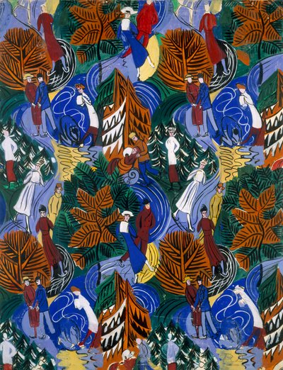 Bruslaři, návrh na potištěné hedvábí, cca 1914-20 (barevná litografie) od Raoul Dufy
