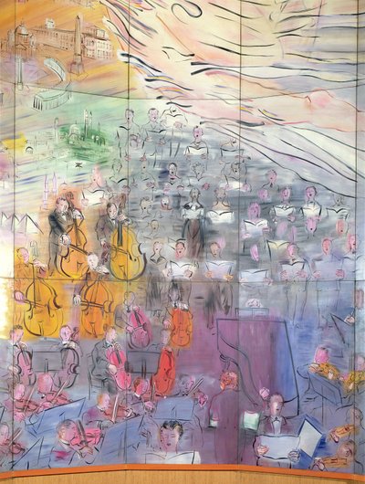 La Fee Electricite, detail levé strany s vyobrazením orchestru od Raoul Dufy