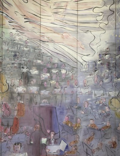 La Fee Electricite, detail levé strany s vyobrazením zpěváků od Raoul Dufy