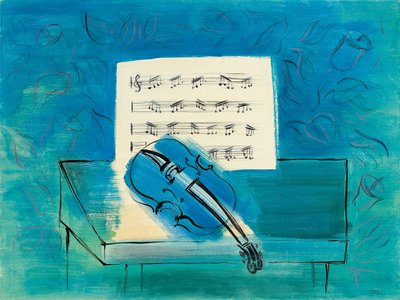Modré housle, asi 1946 (kvaš, akvarel a tuš na papíře) od Raoul Dufy