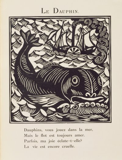 Delfín, ilustrace z "Bestiáře" nebo "Orfeova procesí od Raoul Dufy